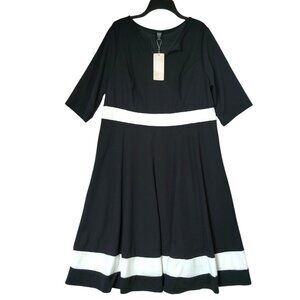Emery Rose Midi Dress Women's 2XL Aline Black White White